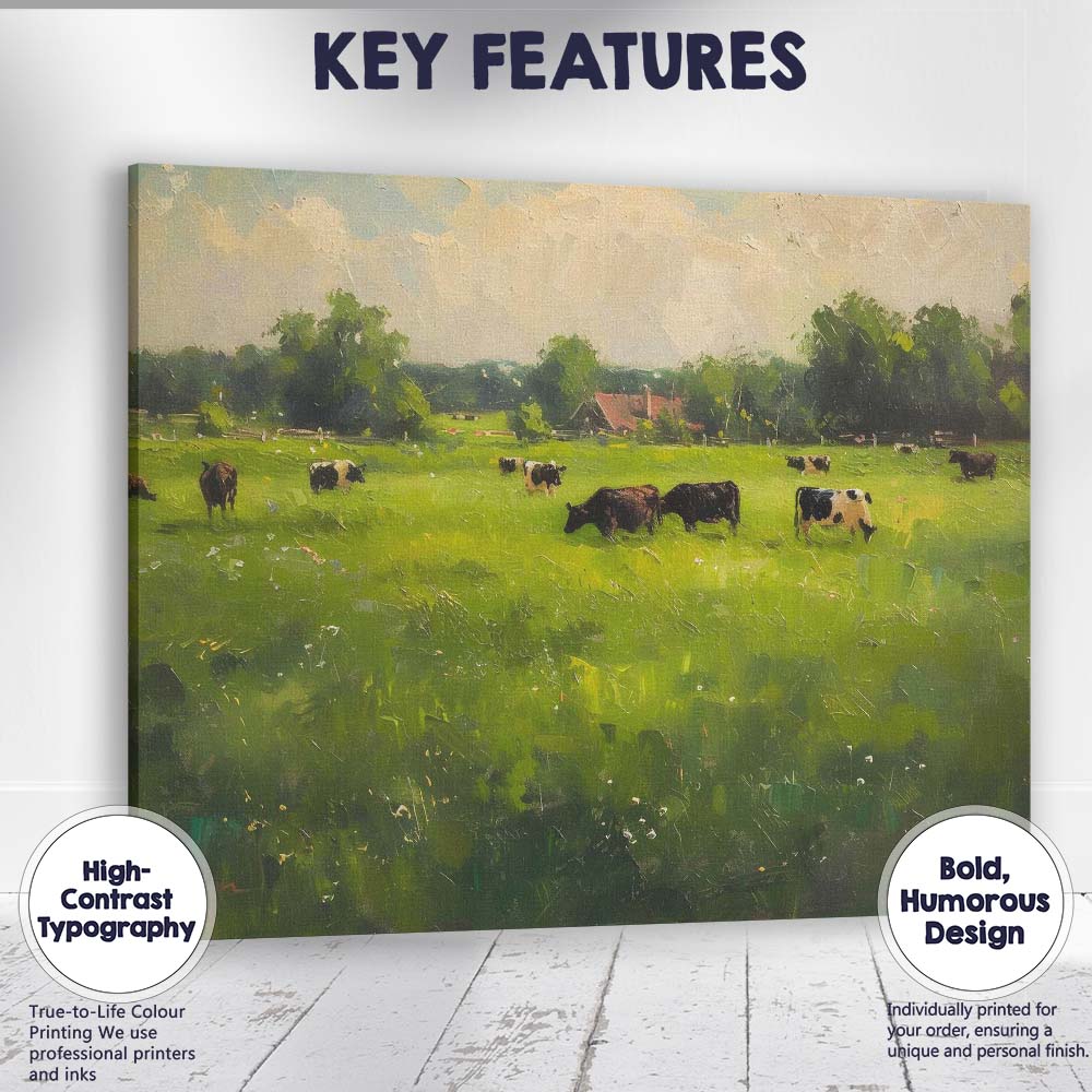 Peaceful Countryside Cow Pasture Rural Farm Landscape Canvas Wall Art Print Decor Picture Ready to Hang