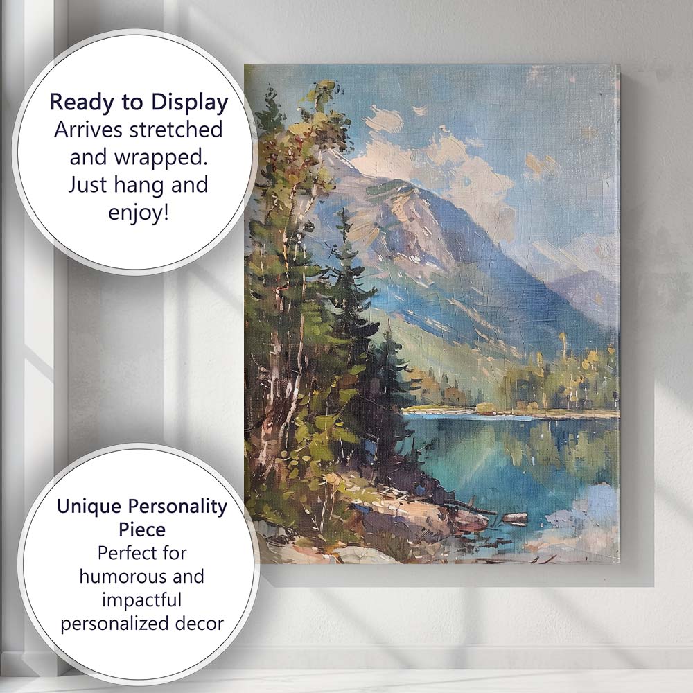 Majestic Mountain Lake Pine Forest Scenic Landscape Canvas Wall Art Print Decor Picture Ready to Hang