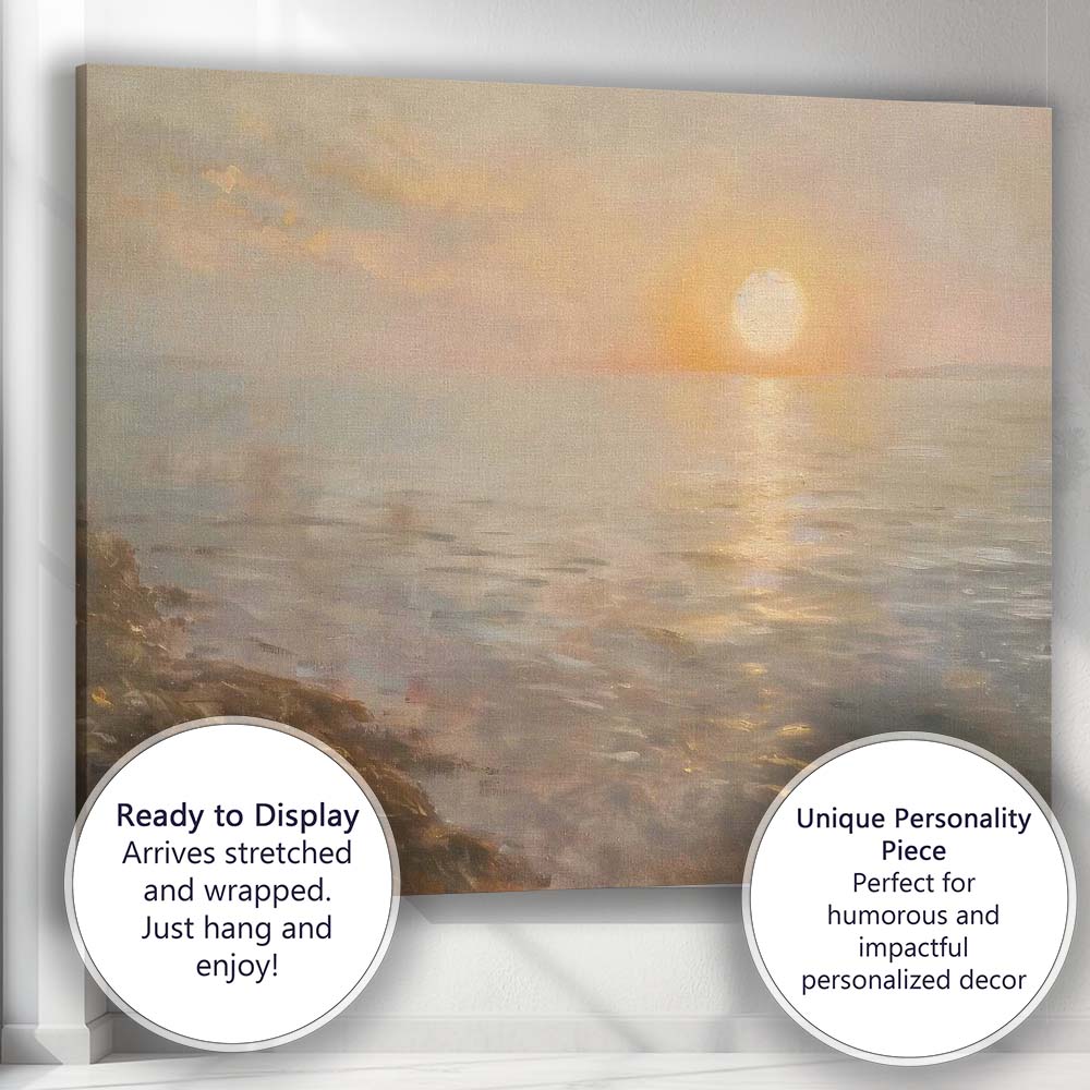 Soft Misty Coastal Sunset Calm Sea Horizon Canvas Wall Art Print Decor Picture Ready to Hang