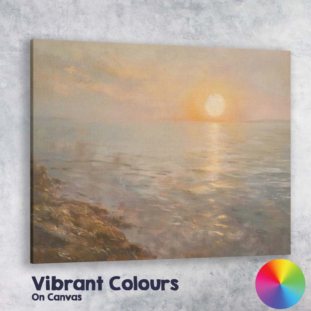 Soft Misty Coastal Sunset Calm Sea Horizon Canvas Wall Art Print Decor Picture Ready to Hang