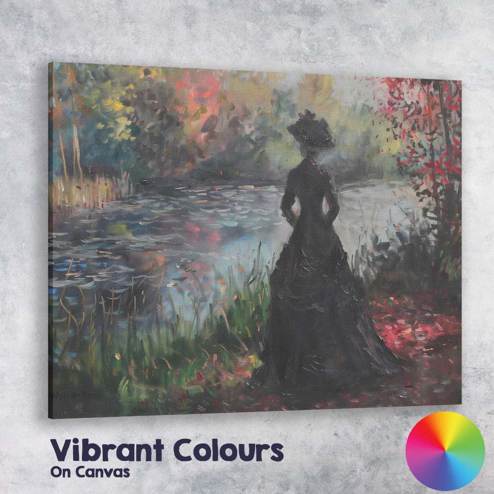 Impressionist Victorian Lady By Tranquil Garden Lake Elegant Landscape Canvas Wall Art Print Decor Picture Ready to Hang