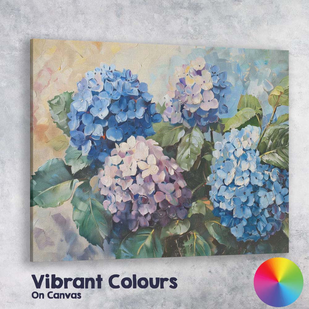 Blue Pink Hydrangea Bloom Botanical Floral Painting Canvas Wall Art Print Decor Picture Ready to Hang
