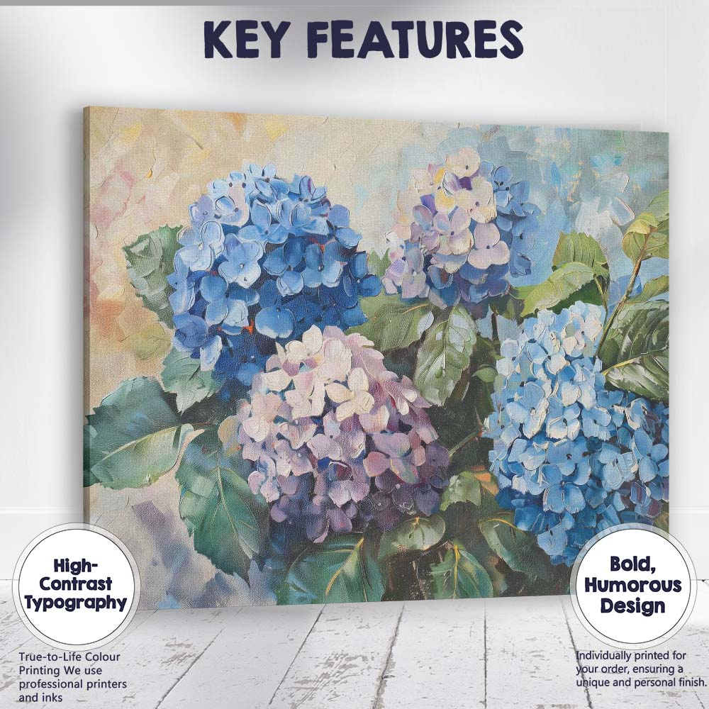 Blue Pink Hydrangea Bloom Botanical Floral Painting Canvas Wall Art Print Decor Picture Ready to Hang