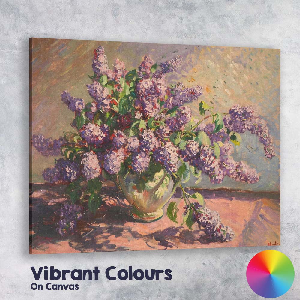 Lavender Lilac Bouquet In Glass Vase Impressionist Floral Still Life Canvas Wall Art Print Decor Picture Ready to Hang