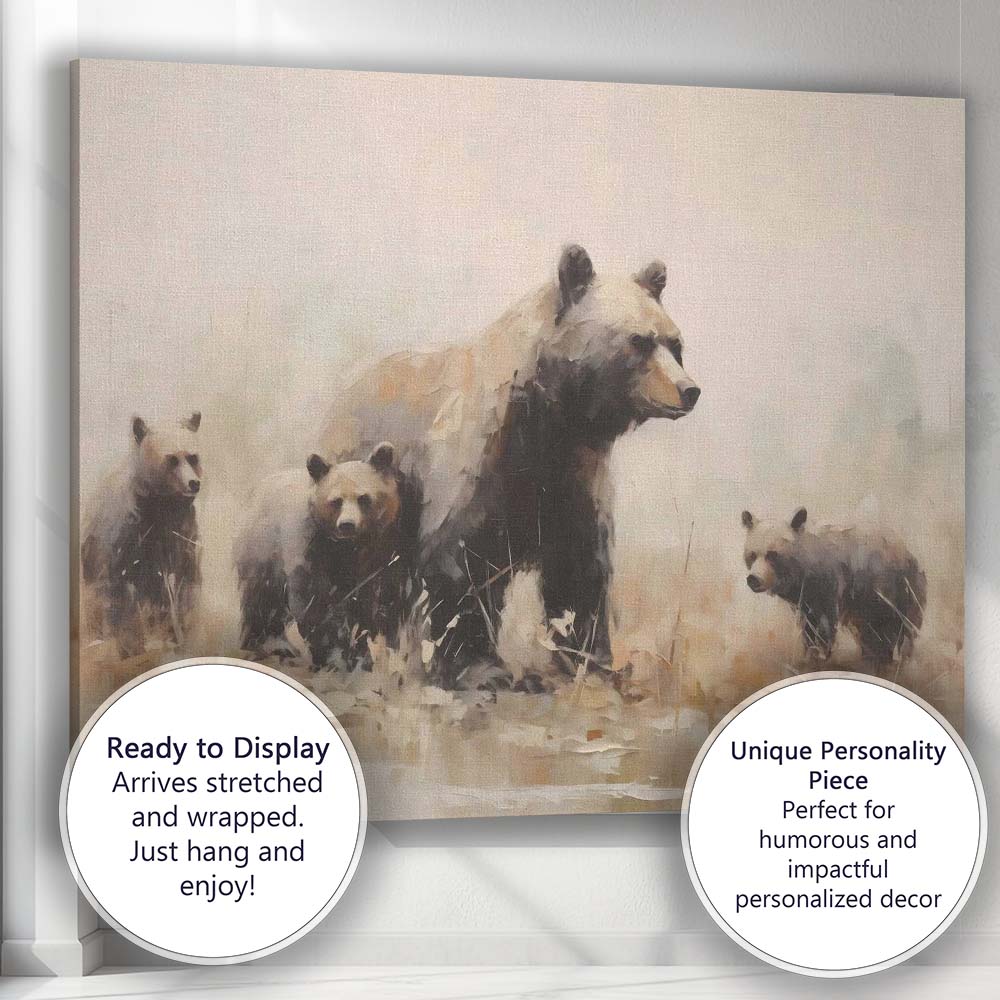 Watercolour Brown Bear Family Wildlife Nature Canvas Wall Art Print Decor Picture Ready to Hang