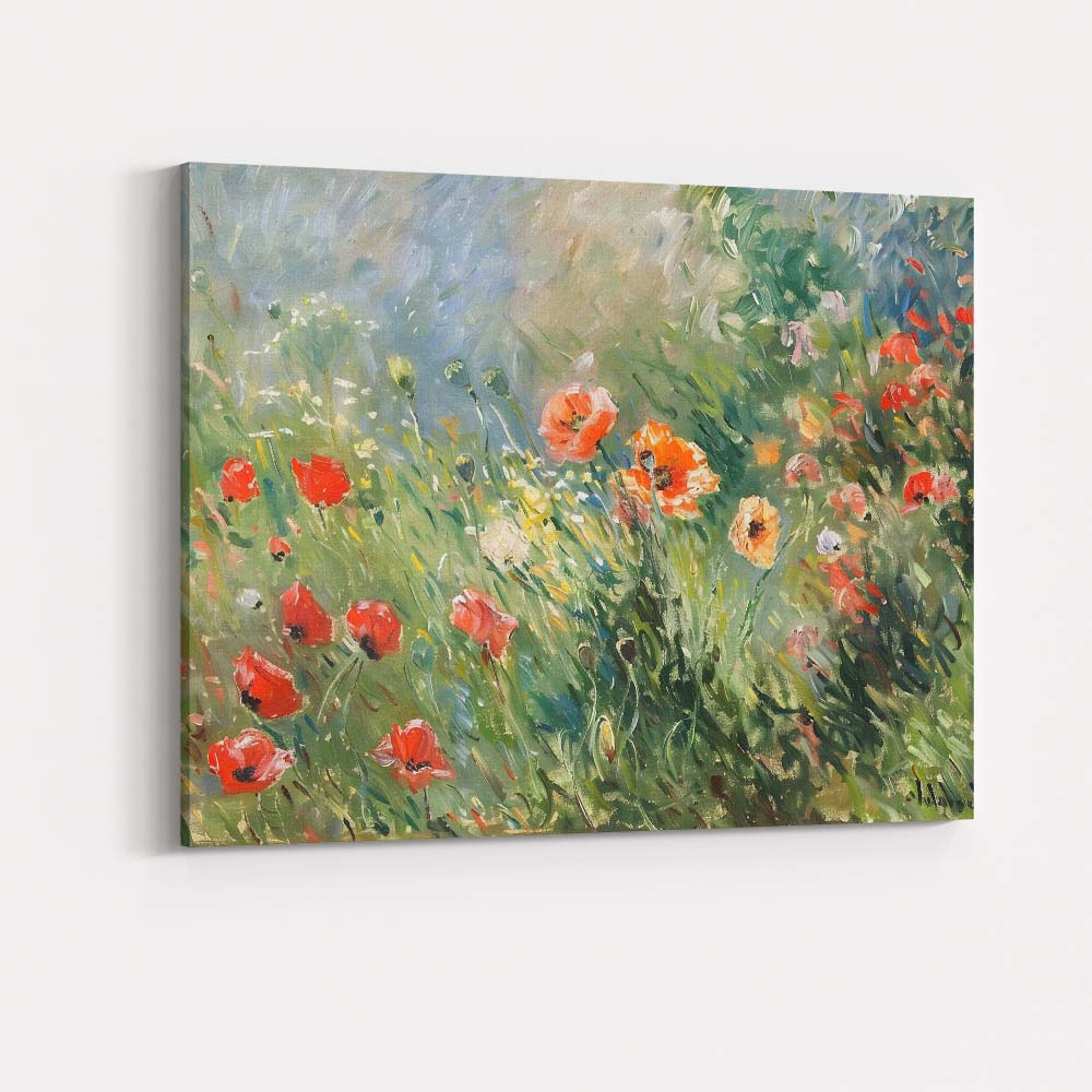 Impressionist Red Poppy Wildflower Meadow Summer Landscape Canvas Wall Art Print Decor Picture Ready to Hang