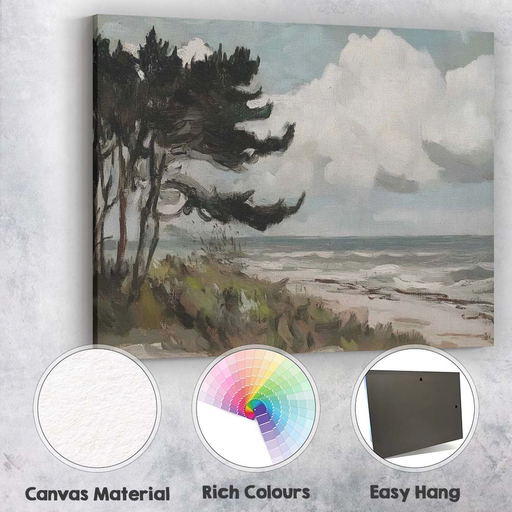 Impressionist Windswept Coastal Pine Trees Dramatic Beach Landscape Canvas Wall Art Print Decor Picture Ready to Hang