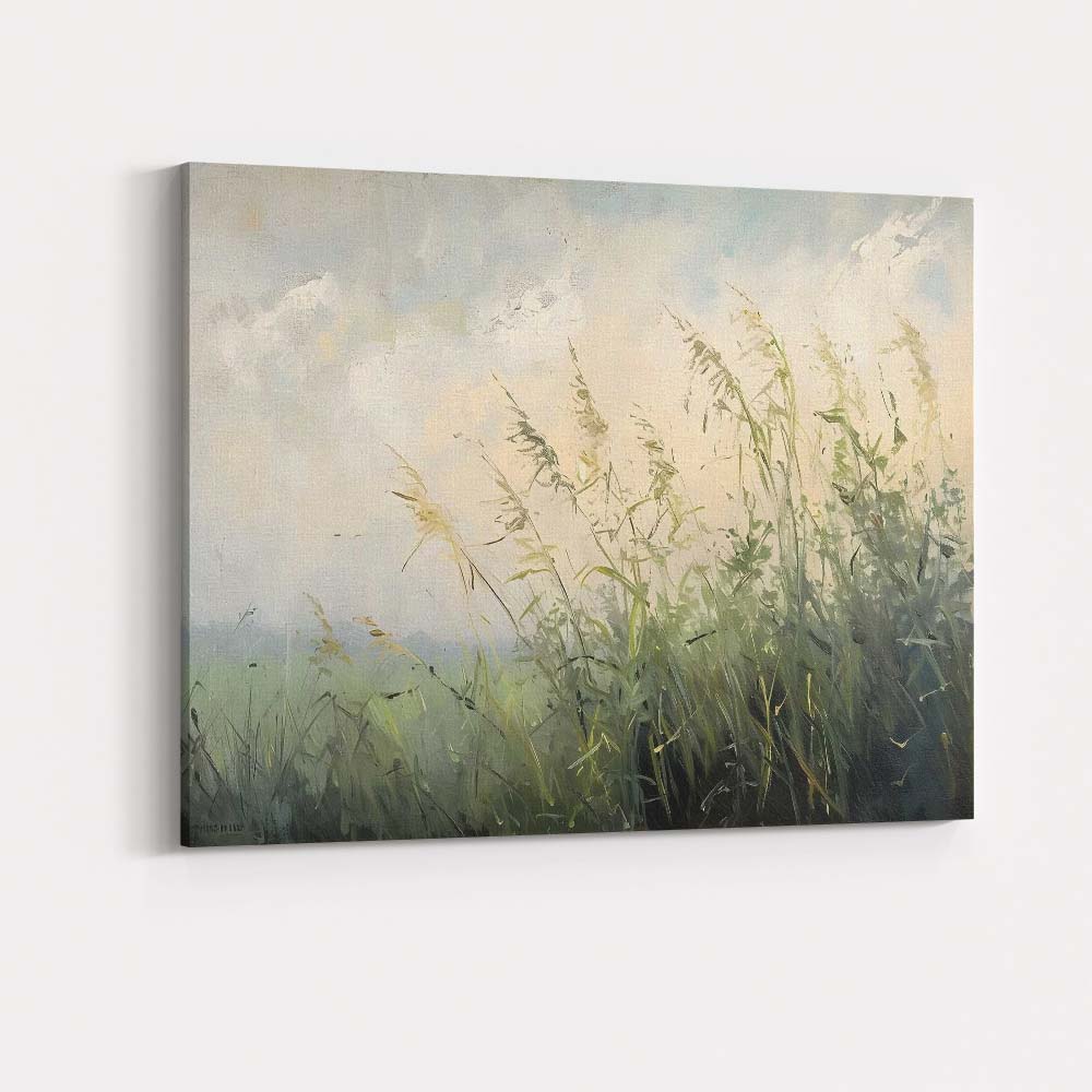Ethereal Wild Meadow Grasses Misty Morning Nature Landscape Canvas Wall Art Print Decor Picture Ready to Hang