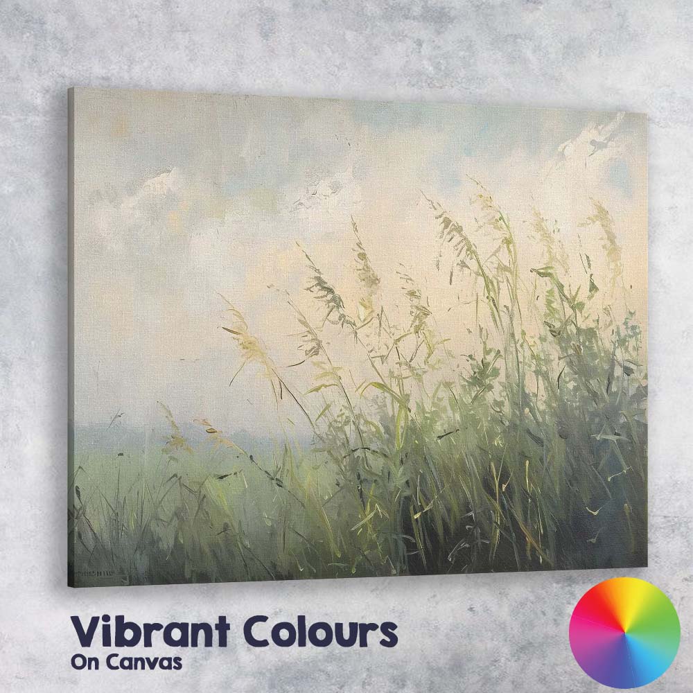 Ethereal Wild Meadow Grasses Misty Morning Nature Landscape Canvas Wall Art Print Decor Picture Ready to Hang