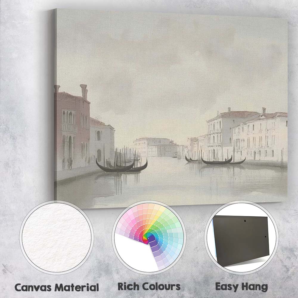 Minimalist Venice Canal Gondolas Soft Neutral Cityscape Canvas Wall Art Print Decor Picture Ready to Hang