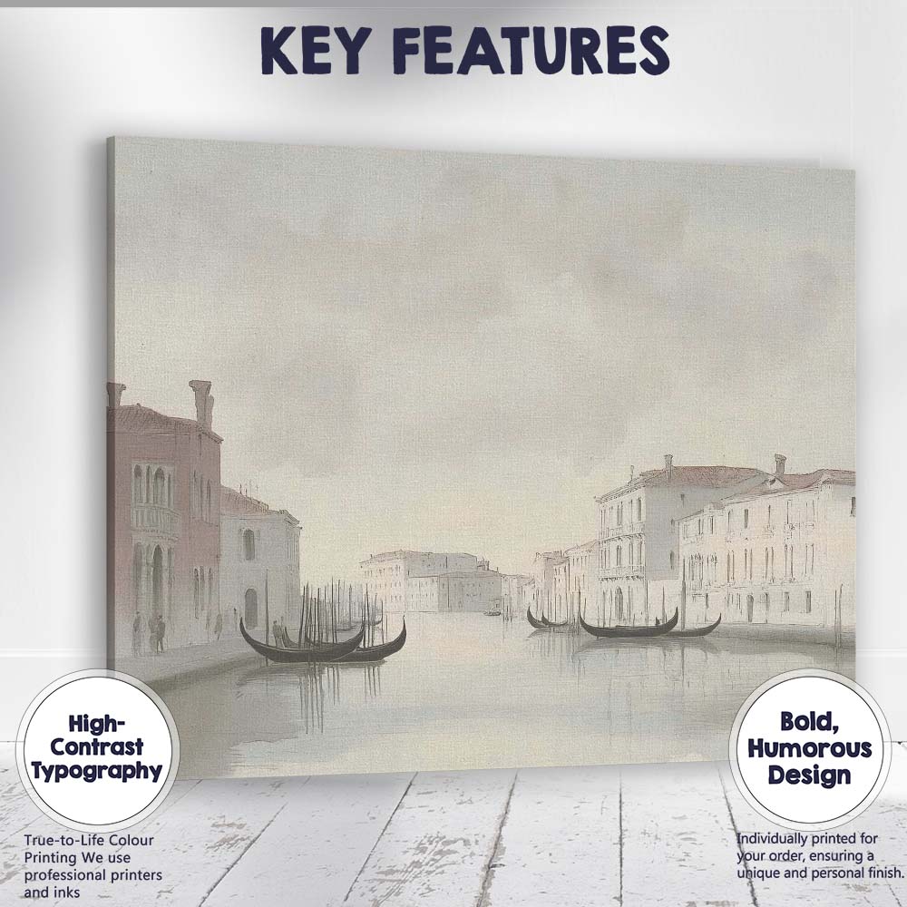 Minimalist Venice Canal Gondolas Soft Neutral Cityscape Canvas Wall Art Print Decor Picture Ready to Hang