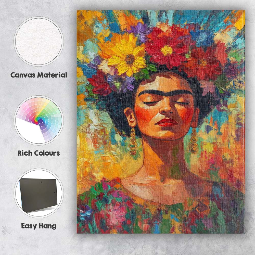 Colourful Frida Kahlo Inspired Floral Portrait Impressionist Canvas Wall Art Print Decor Picture Ready to Hang