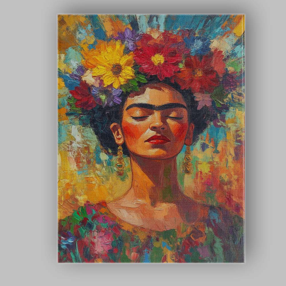 Colourful Frida Kahlo Inspired Floral Portrait Impressionist Canvas Wall Art Print Decor Picture Ready to Hang