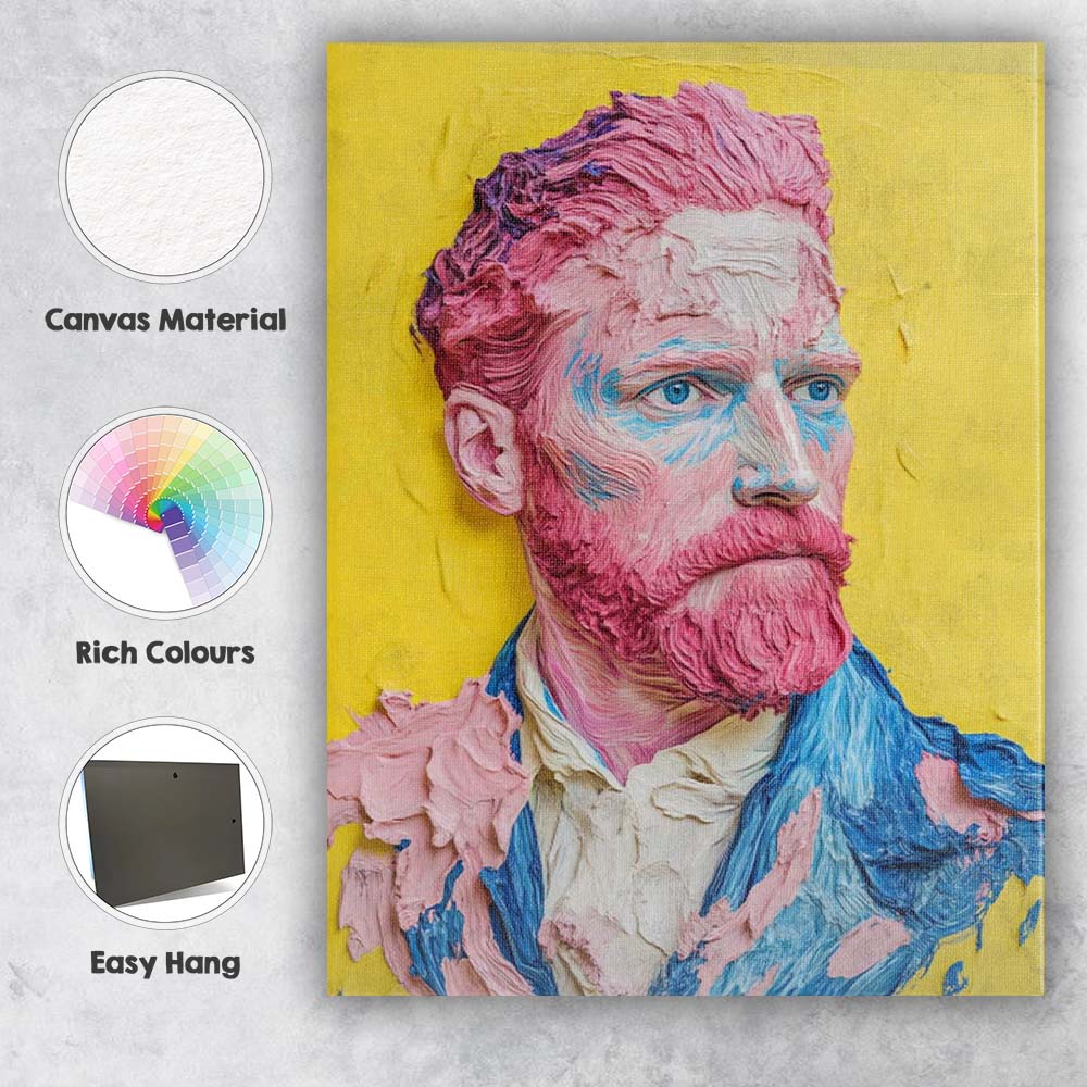 Colourful Textured Vincent Van Gogh Inspired Portrait Canvas Wall Art Print Decor Picture Ready to Hang