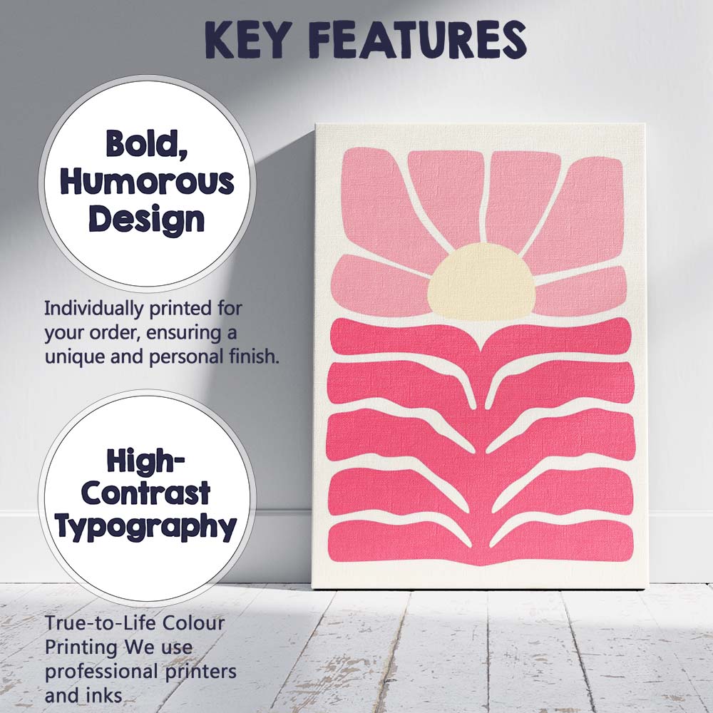 Abstract Pink Floral Sunrise Scandinavian Minimalist Canvas Wall Art Print Decor Picture Ready to Hang
