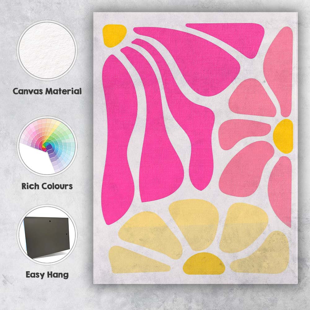 Abstract Pink Yellow Organic Shapes Mid Century Modern Canvas Wall Art Print Decor Picture Ready to Hang