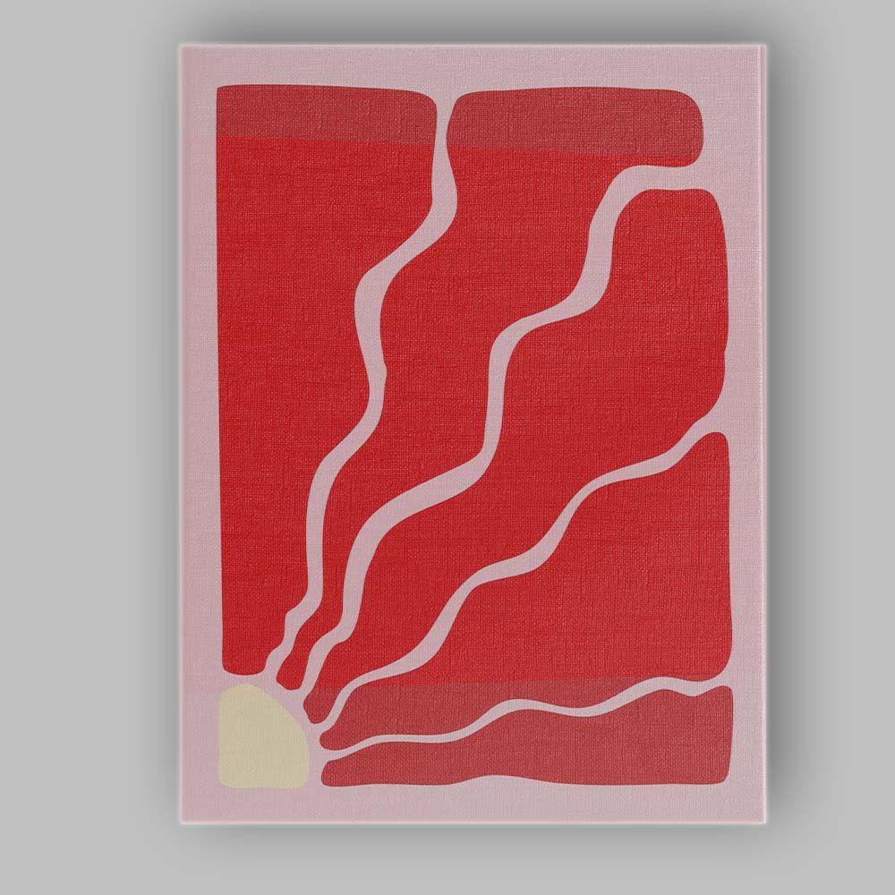 Abstract Red Organic Wavy Minimalist Contemporary Canvas Wall Art Print Decor Picture Ready to Hang