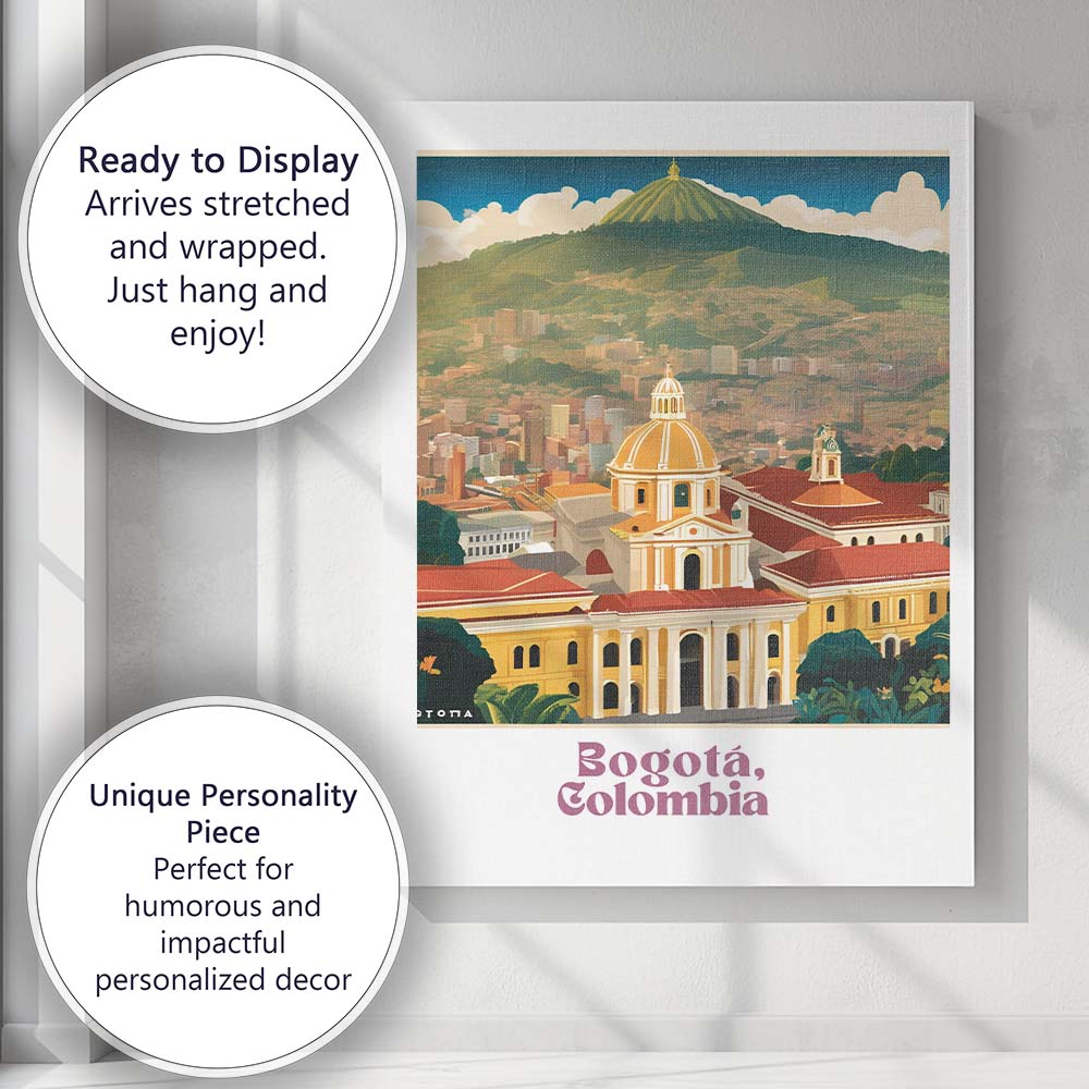 Bogota Colonial Cathedral Mountain Skyline Travel Poster Canvas Wall Art Print Decor Picture Ready to Hang