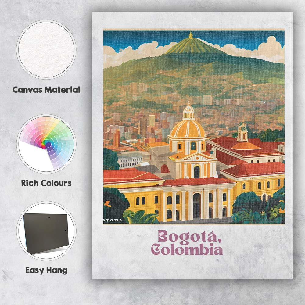 Bogota Colonial Cathedral Mountain Skyline Travel Poster Canvas Wall Art Print Decor Picture Ready to Hang