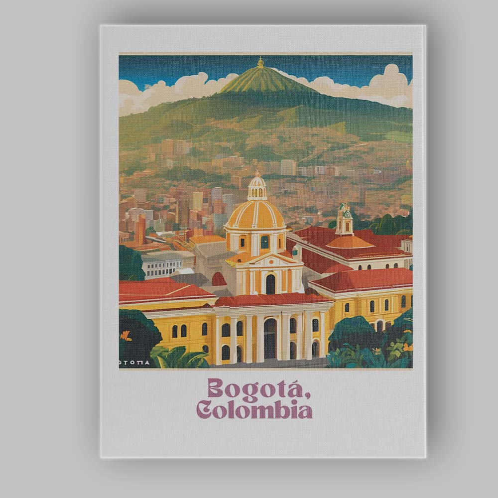 Bogota Colonial Cathedral Mountain Skyline Travel Poster Canvas Wall Art Print Decor Picture Ready to Hang