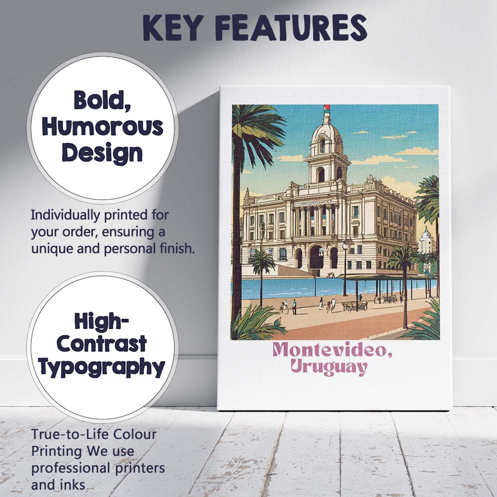 Montevideo Historic Waterfront Palace Travel Poster Illustration Canvas Wall Art Print Decor Picture Ready to Hang