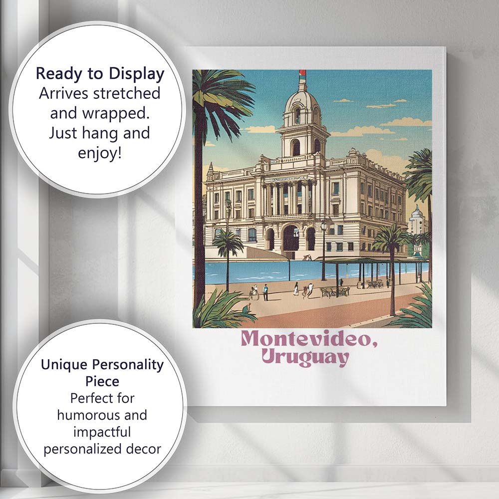 Montevideo Historic Waterfront Palace Travel Poster Illustration Canvas Wall Art Print Decor Picture Ready to Hang