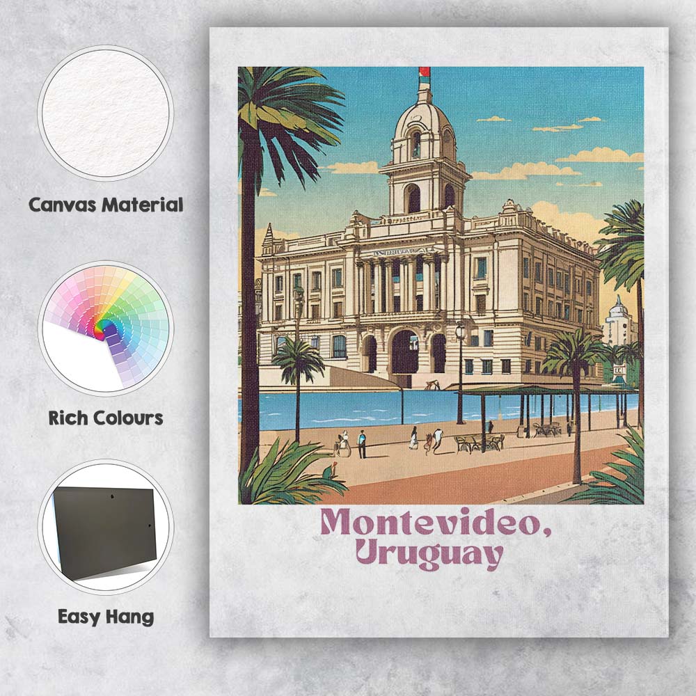 Montevideo Historic Waterfront Palace Travel Poster Illustration Canvas Wall Art Print Decor Picture Ready to Hang
