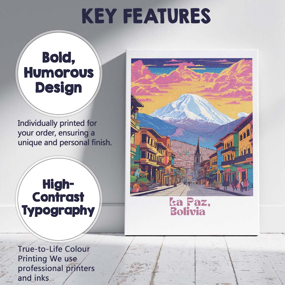 La Paz Colourful Street Snow Mountain Travel Poster Canvas Wall Art Print Decor Picture Ready to Hang