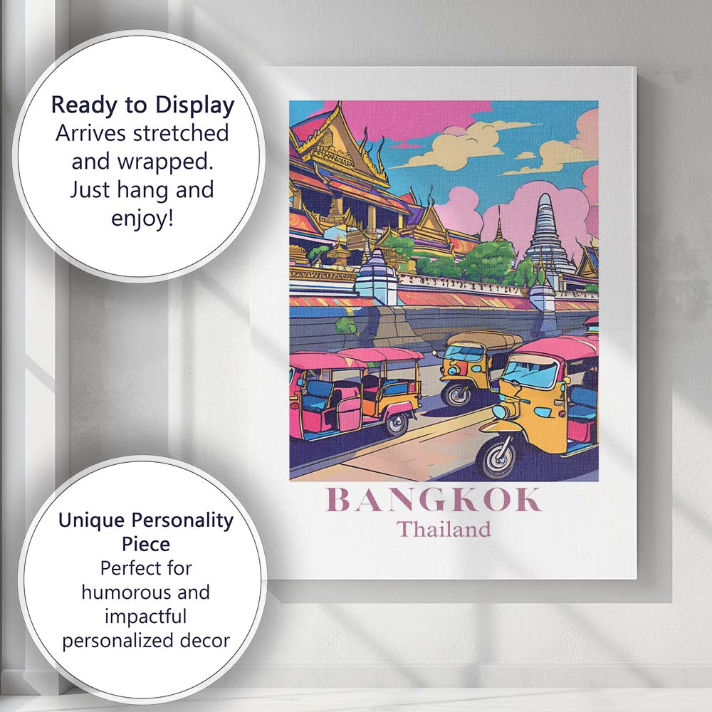 Bangkok Grand Palace Tuk Tuk Street Travel Poster Canvas Wall Art Print Decor Picture Ready to Hang