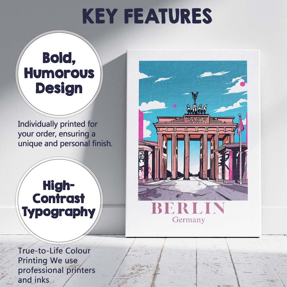 Berlin Brandenburg Gate Modern Travel Poster Illustration Canvas Wall Art Print Decor Picture Ready to Hang