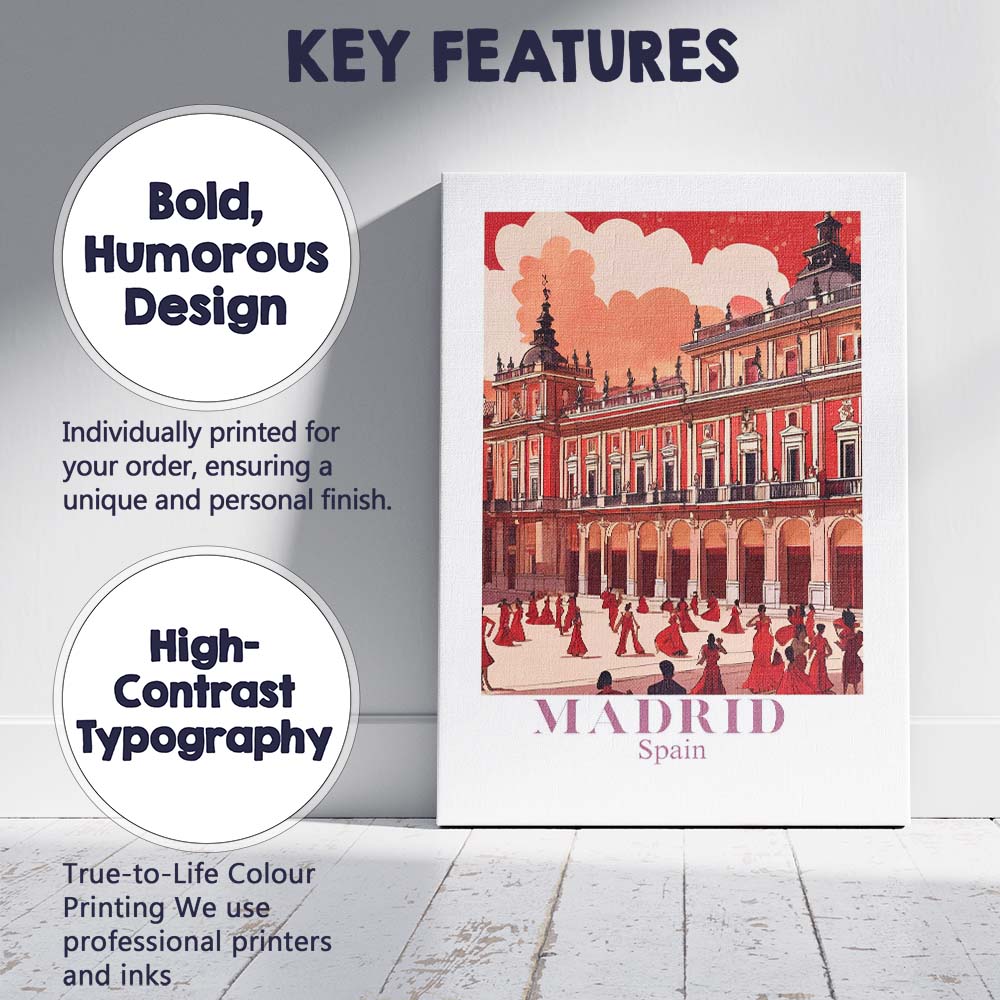 Madrid Historic Plaza Flamenco Dancers Travel Poster Canvas Wall Art Print Decor Picture Ready to Hang
