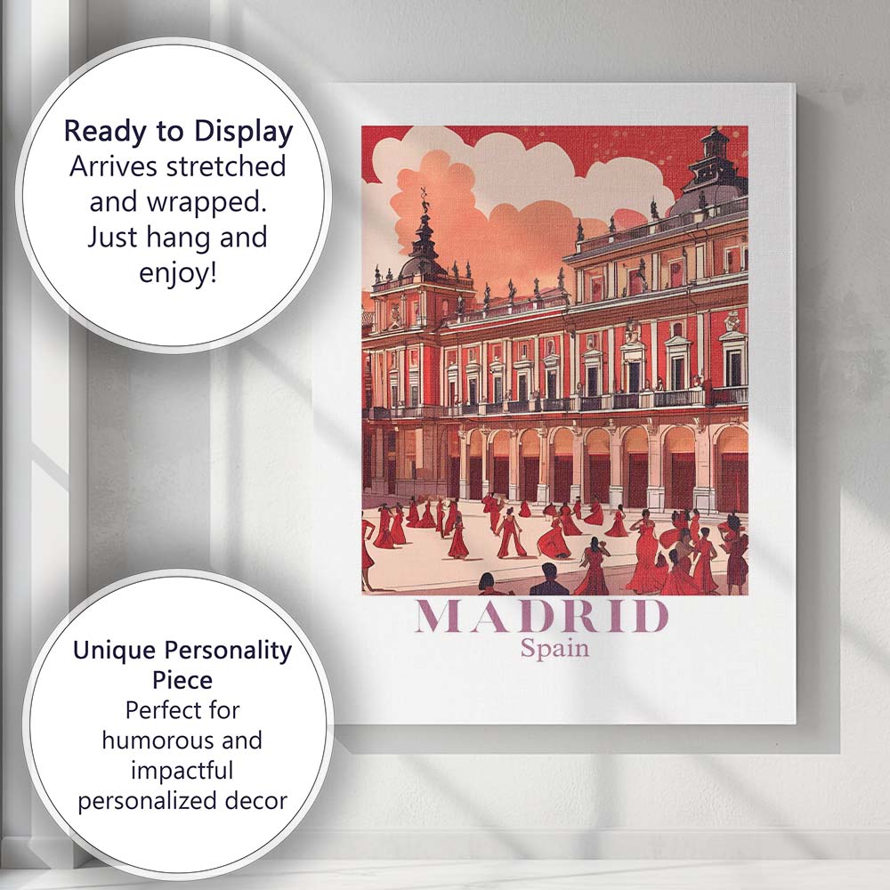 Madrid Historic Plaza Flamenco Dancers Travel Poster Canvas Wall Art Print Decor Picture Ready to Hang
