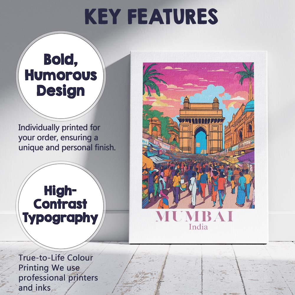 Mumbai Gateway Of India Bustling Market Travel Poster Canvas Wall Art Print Decor Picture Ready to Hang