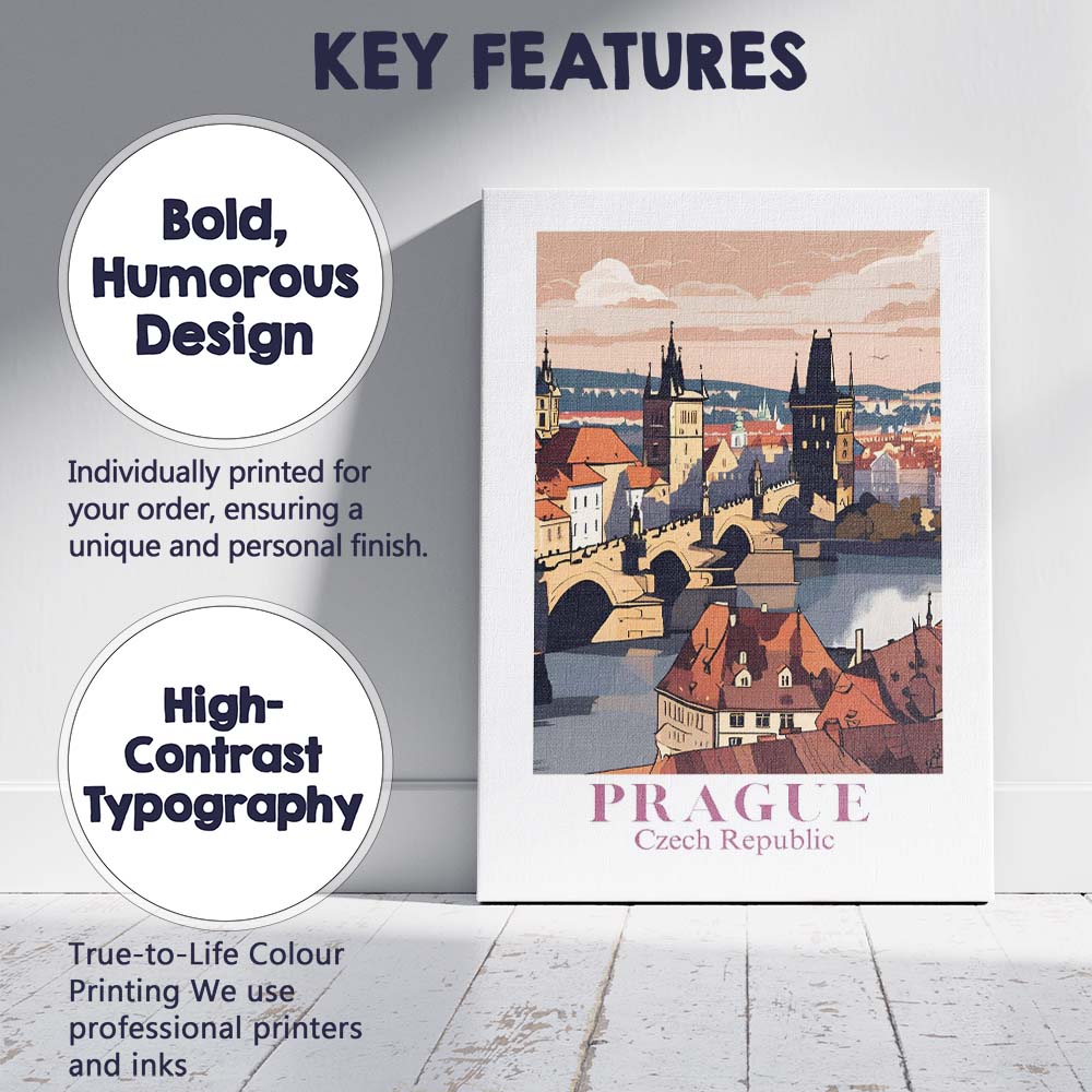 Prague Charles Bridge Historic Old Town Travel Poster Canvas Wall Art Print Decor Picture Ready to Hang