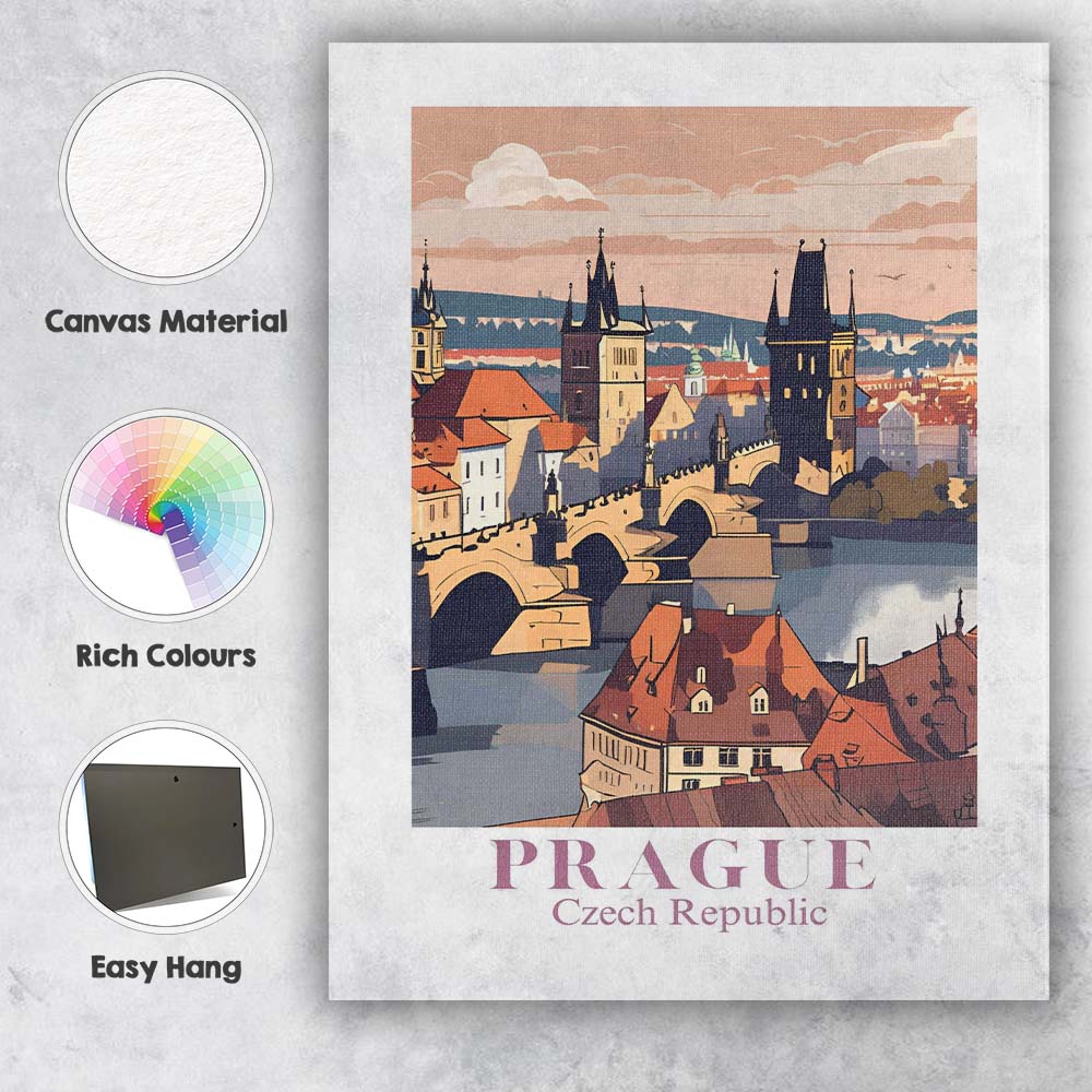 Prague Charles Bridge Historic Old Town Travel Poster Canvas Wall Art Print Decor Picture Ready to Hang
