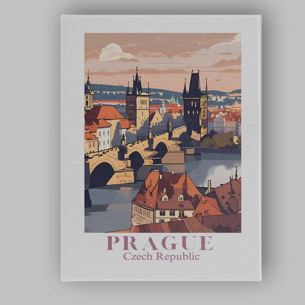 Prague Charles Bridge Historic Old Town Travel Poster Canvas Wall Art Print Decor Picture Ready to Hang