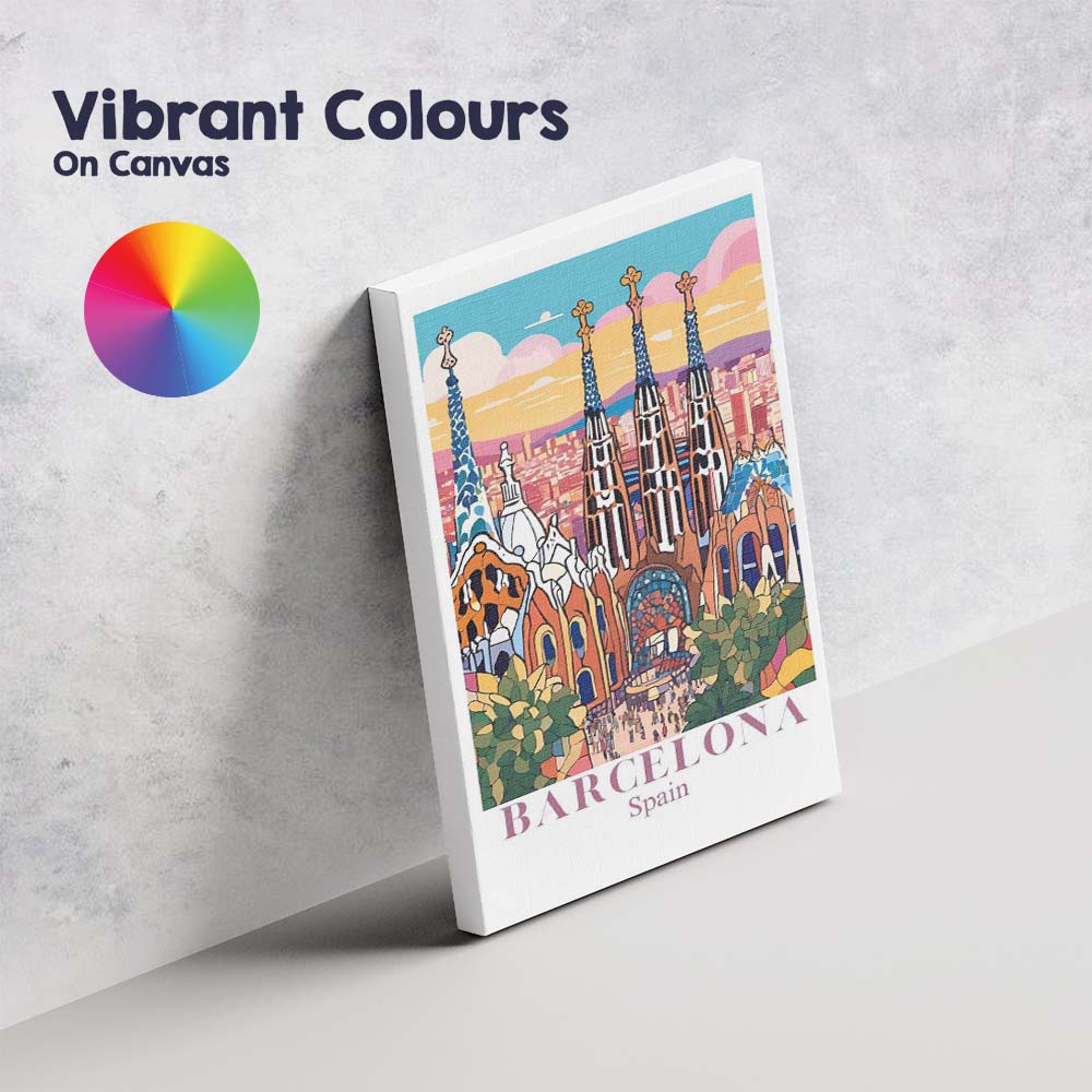 Barcelona Sagrada Familia Colourful Architectural Travel Poster Canvas Wall Art Print Decor Picture Ready to Hang