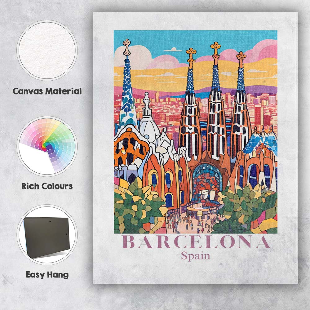 Barcelona Sagrada Familia Colourful Architectural Travel Poster Canvas Wall Art Print Decor Picture Ready to Hang