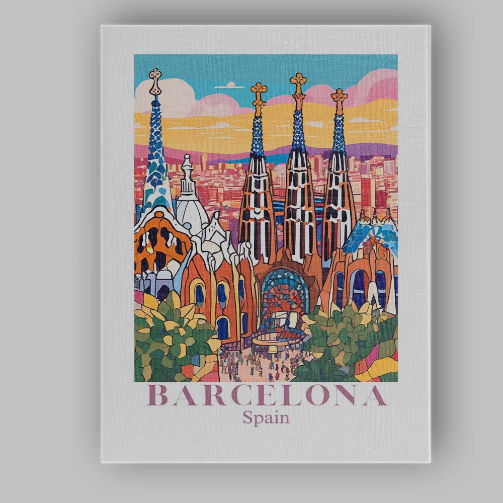 Barcelona Sagrada Familia Colourful Architectural Travel Poster Canvas Wall Art Print Decor Picture Ready to Hang