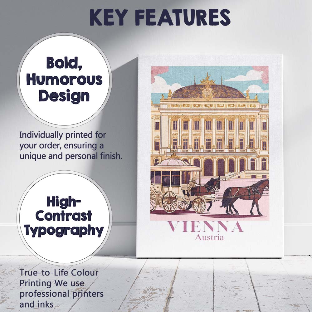 Vienna Imperial Palace Horse Carriage Travel Poster Canvas Wall Art Print Decor Picture Ready to Hang