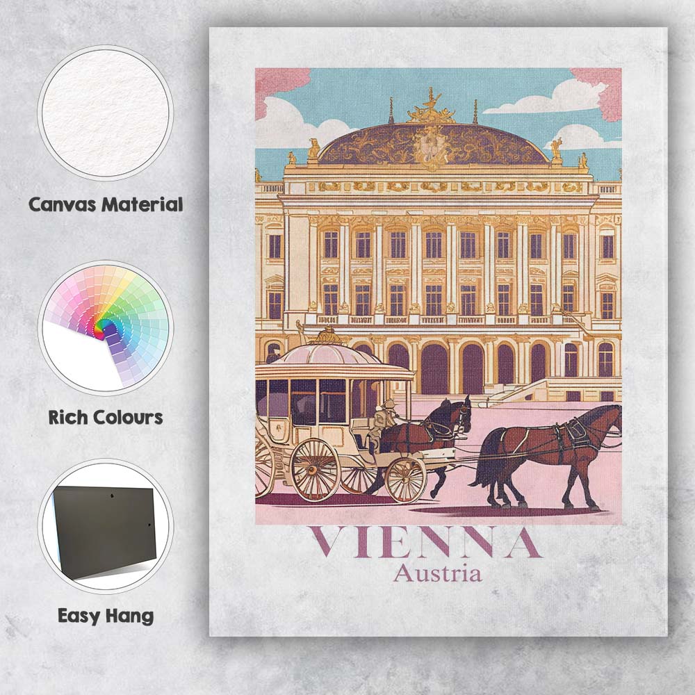 Vienna Imperial Palace Horse Carriage Travel Poster Canvas Wall Art Print Decor Picture Ready to Hang