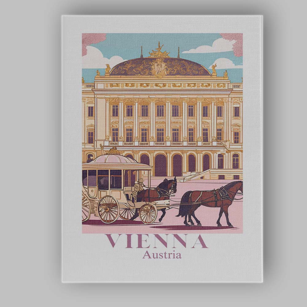 Vienna Imperial Palace Horse Carriage Travel Poster Canvas Wall Art Print Decor Picture Ready to Hang