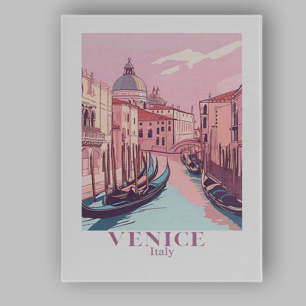 Pastel Venice Italy Gondola Canal Cityscape Travel Poster Canvas Wall Art Print Decor Picture Ready to Hang