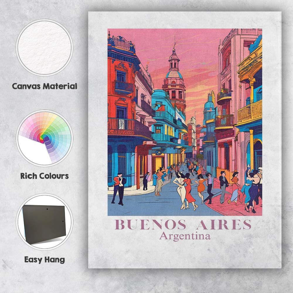 Colourful Buenos Aires Argentina Colonial Street Dance Travel Poster Canvas Wall Art Print Decor Picture Ready to Hang