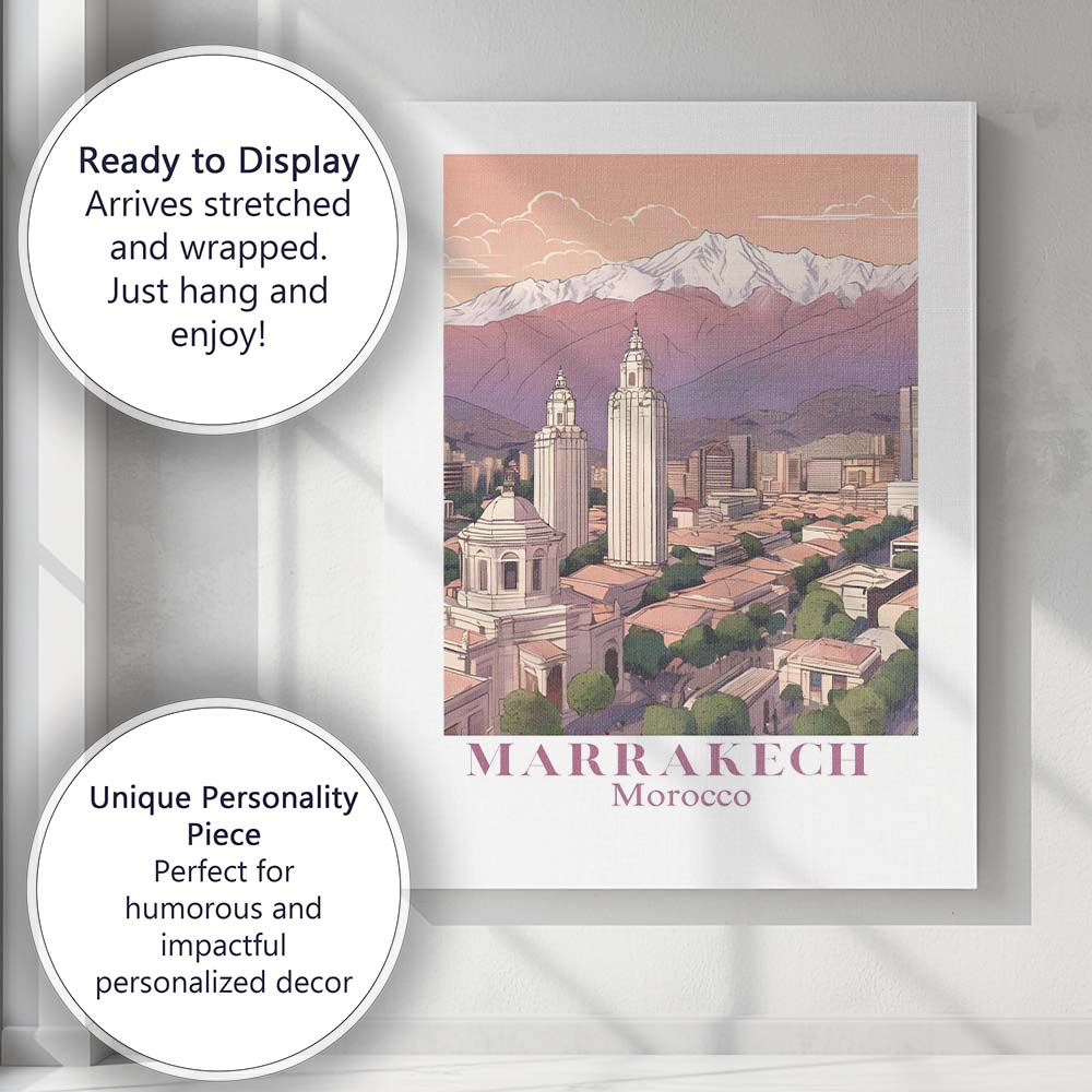 Scenic Marrakech Morocco Atlas Mountains Skyline Travel Poster Canvas Wall Art Print Decor Picture Ready to Hang