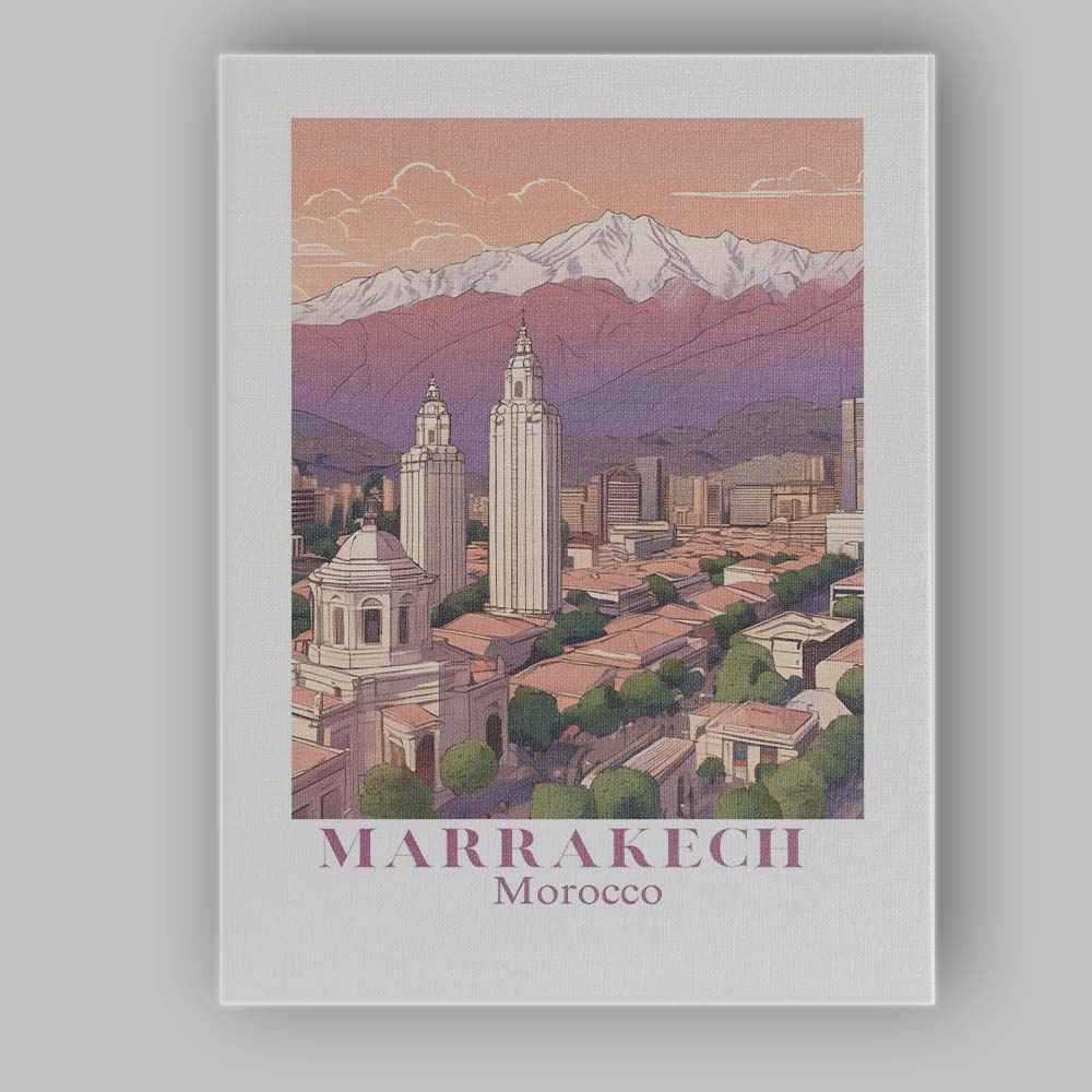 Scenic Marrakech Morocco Atlas Mountains Skyline Travel Poster Canvas Wall Art Print Decor Picture Ready to Hang