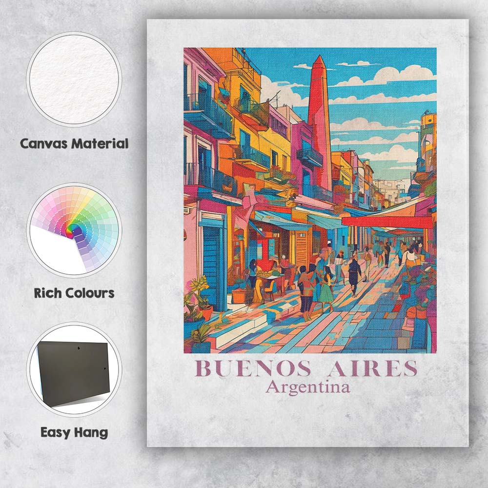 Vibrant Buenos Aires Argentina Colourful Street Market Travel Poster Canvas Wall Art Print Decor Picture Ready to Hang