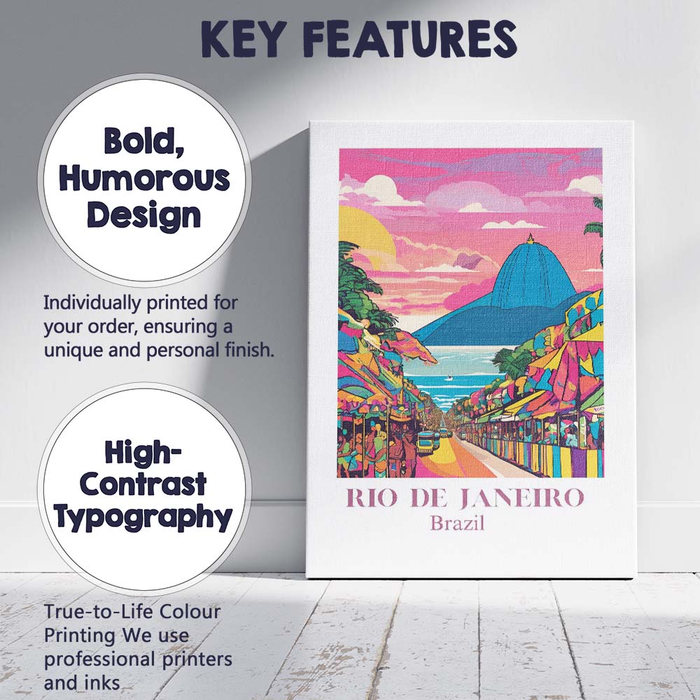 Colourful Rio De Janeiro Brazil Sunset Street Market Travel Poster Canvas Wall Art Print Decor Picture Ready to Hang
