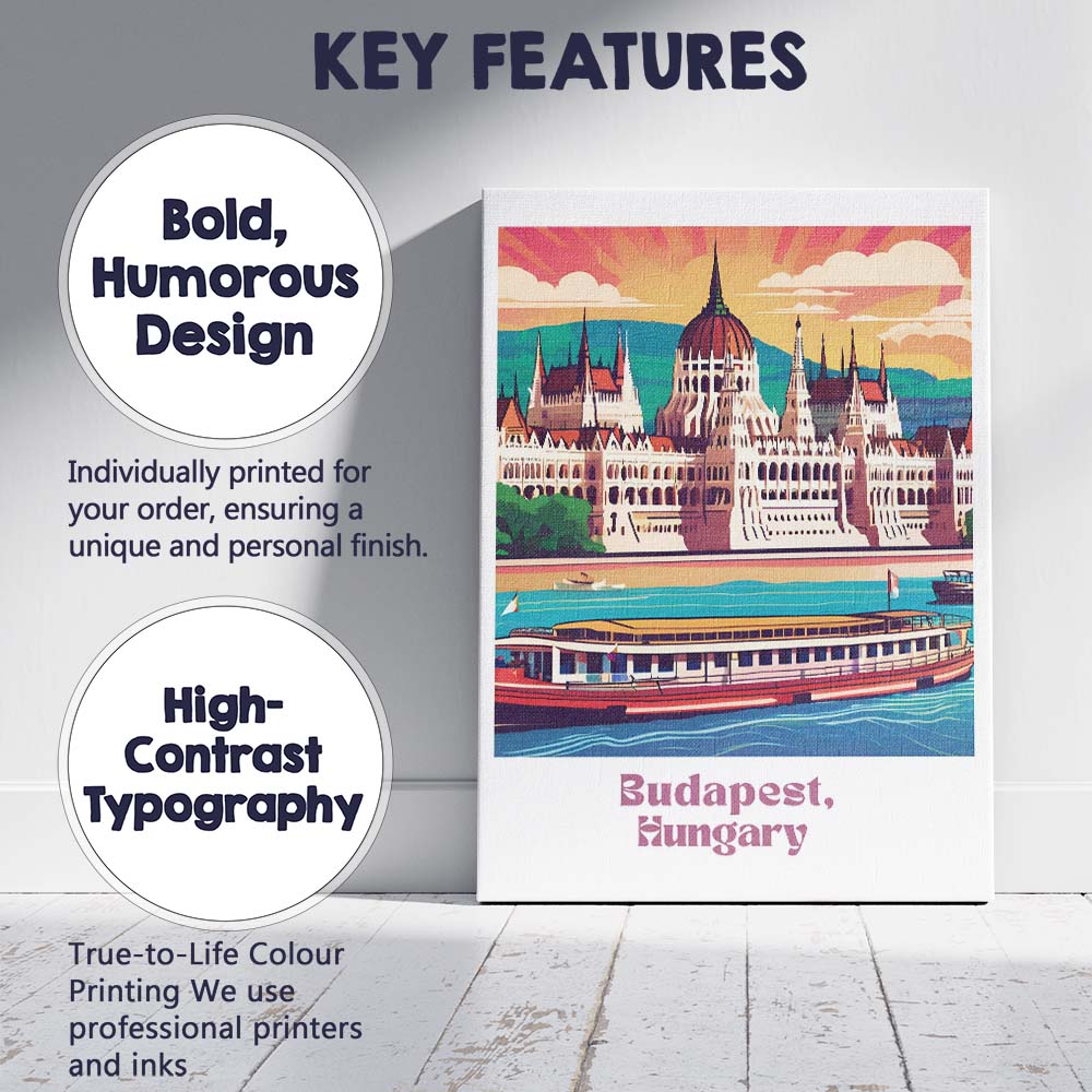 Iconic Budapest Hungary Parliament Building Danube River Travel Poster Canvas Wall Art Print Decor Picture Ready to Hang