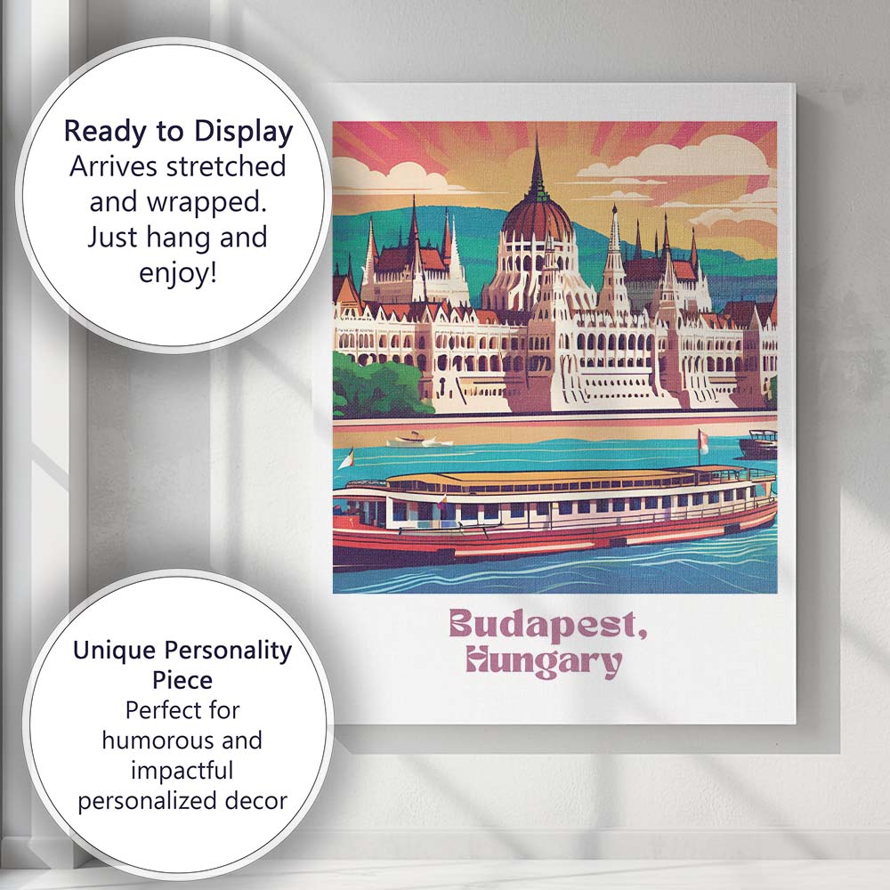 Iconic Budapest Hungary Parliament Building Danube River Travel Poster Canvas Wall Art Print Decor Picture Ready to Hang